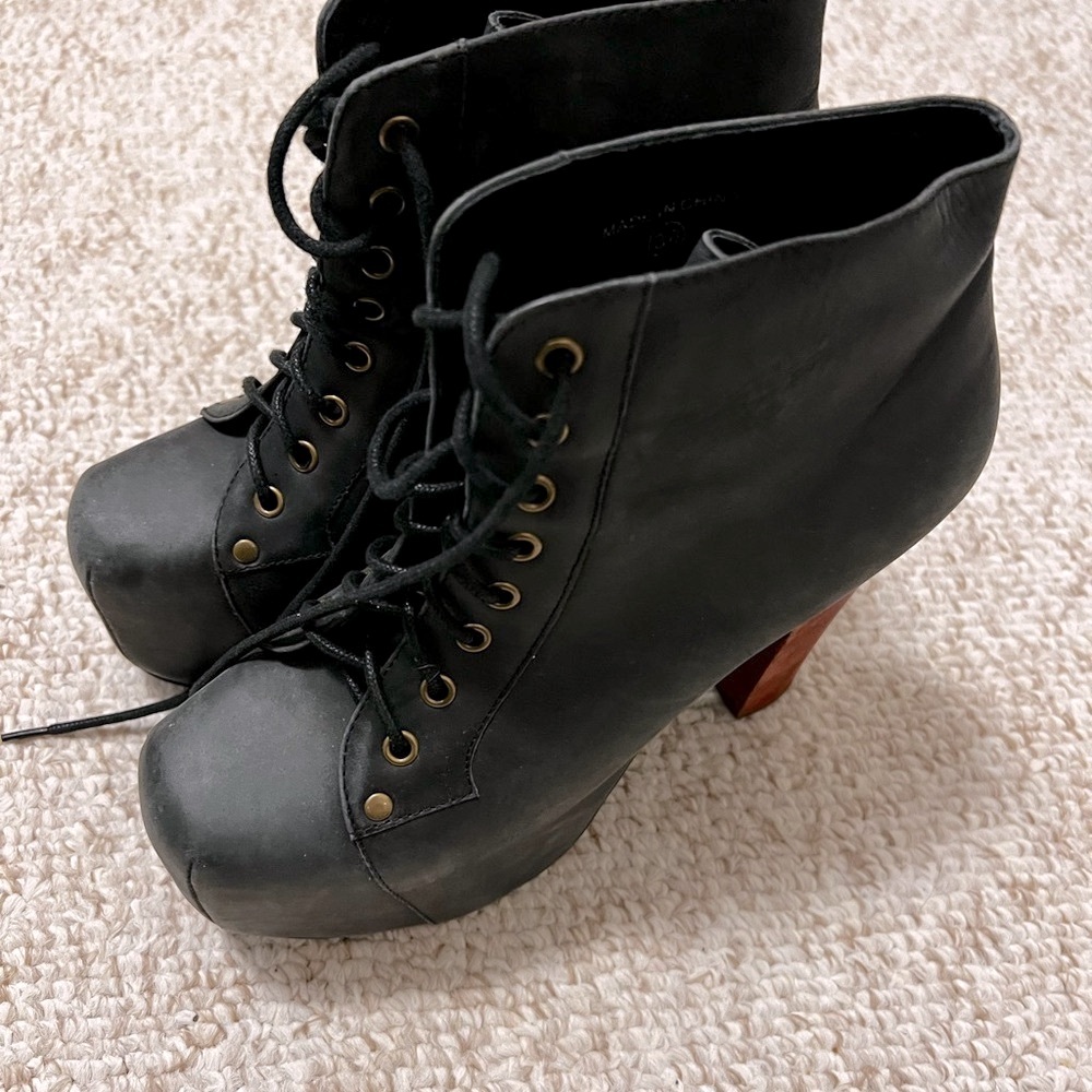 Black Lace-Up Ankle Boots